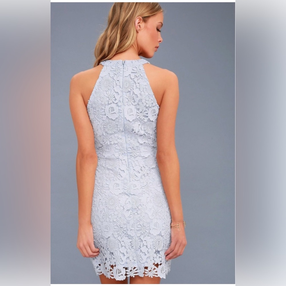 Lulu's Light Blue Lace Halter Mini Dress - Picture 2 of 8
